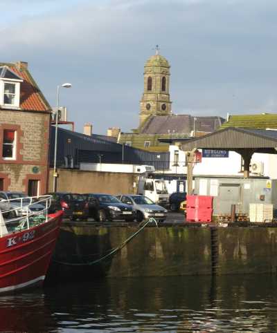 The former Eyemouth Parish Church taken from the harbour.